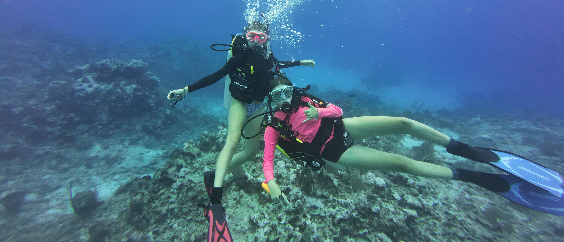 Two students scuba dive.